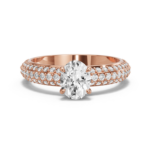 Image for Oval Four Prong Ring with Triple Row Pave band