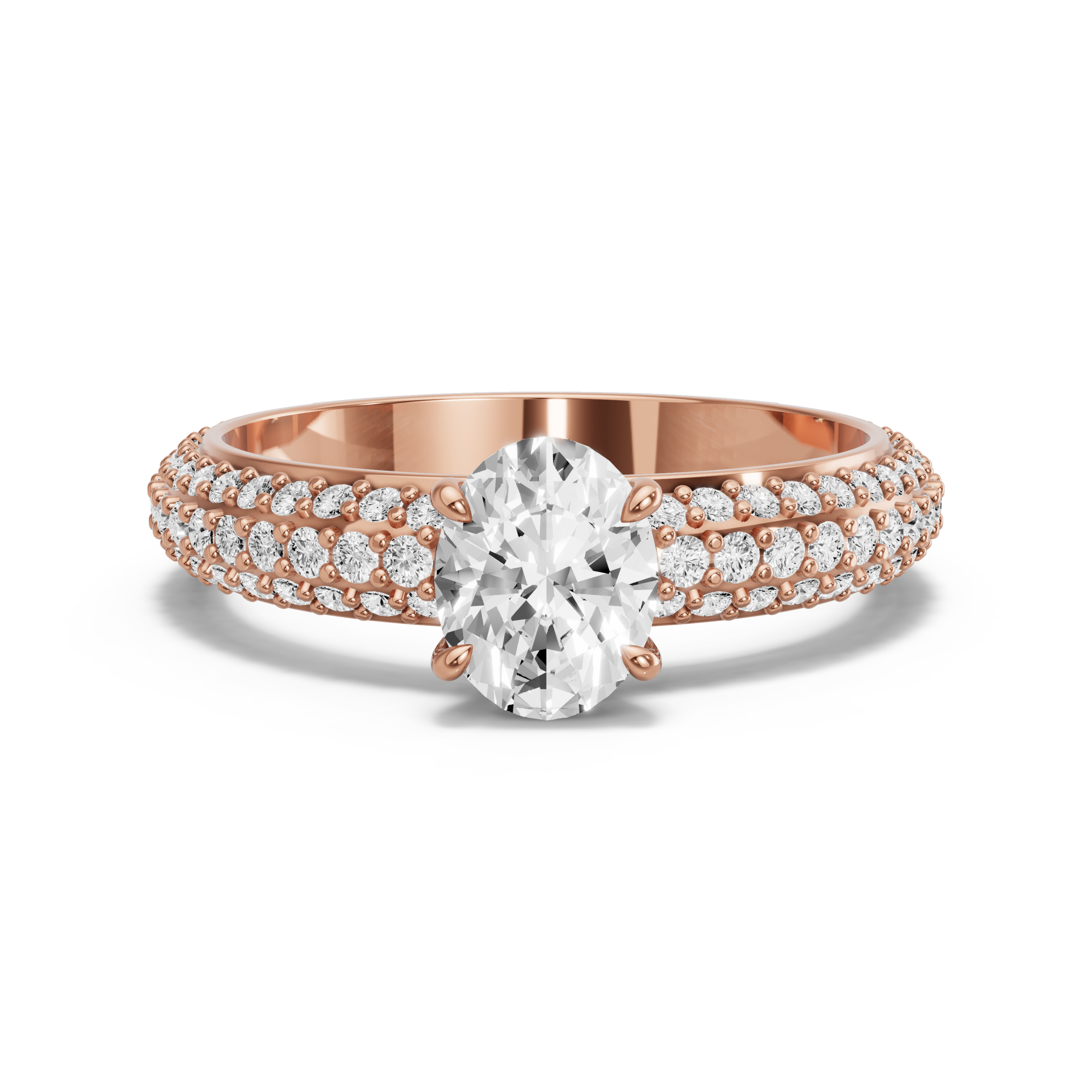 Image for Oval Four Prong Ring with Triple Row Pave band