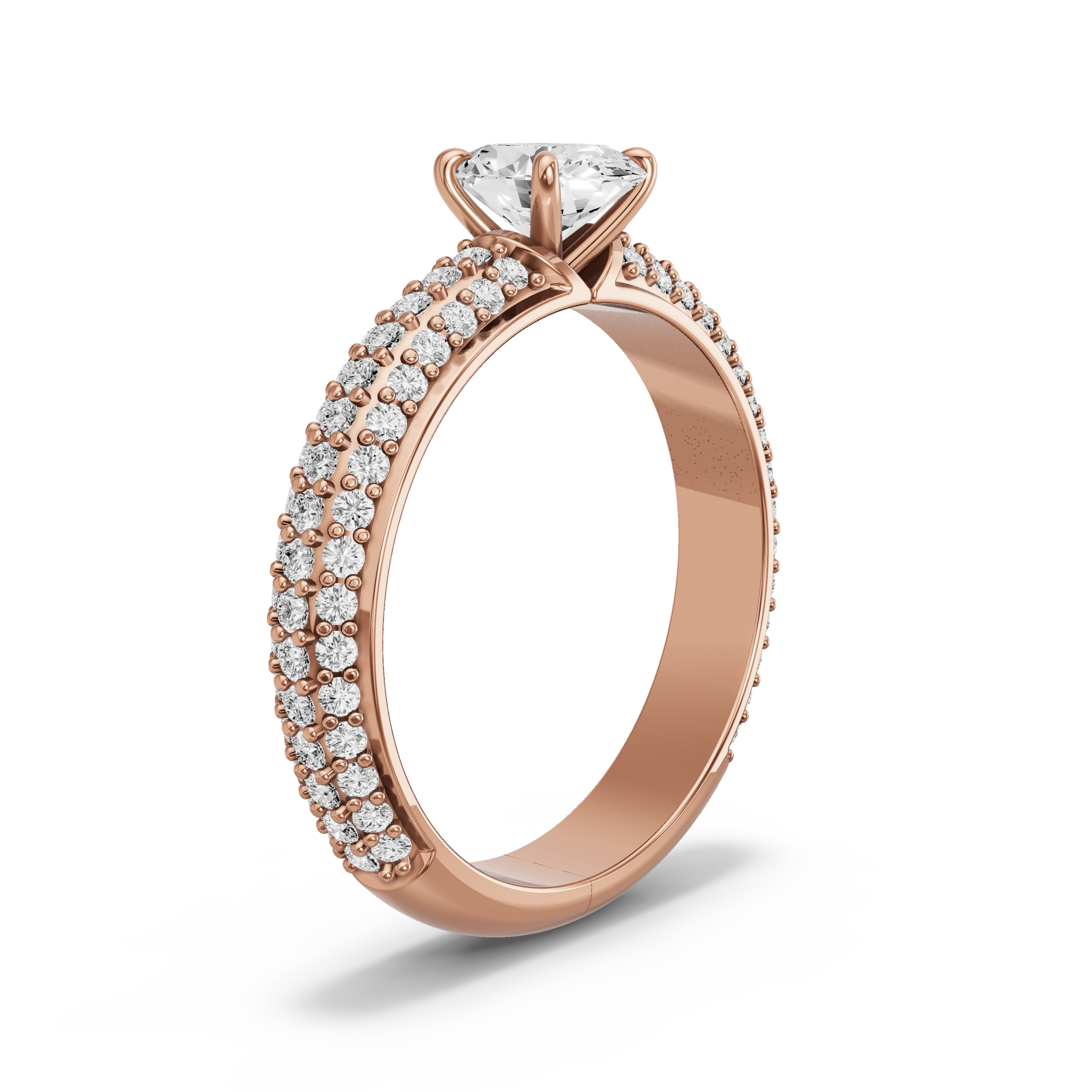 Image for Oval Four Prong Ring with Triple Row Pave band