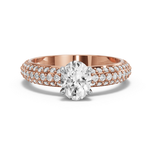Image for Oval Four Prong Ring with Triple Row Pave band