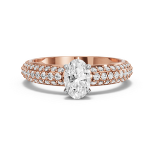 Image for Oval Four Prong Ring with Triple Row Pave band in 18K Two Tone Rose Gold