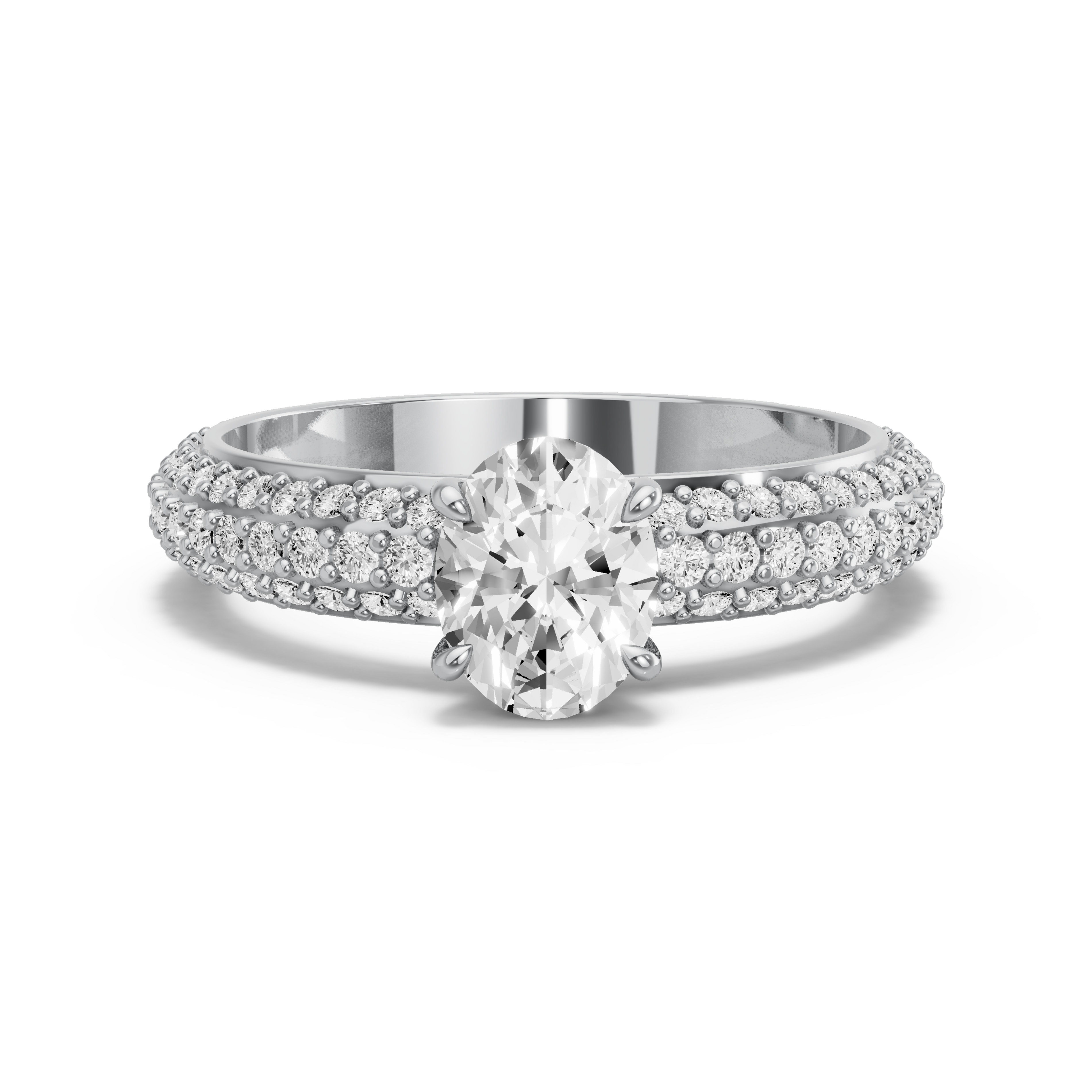Image for Oval Four Prong Ring with Triple Row Pave band