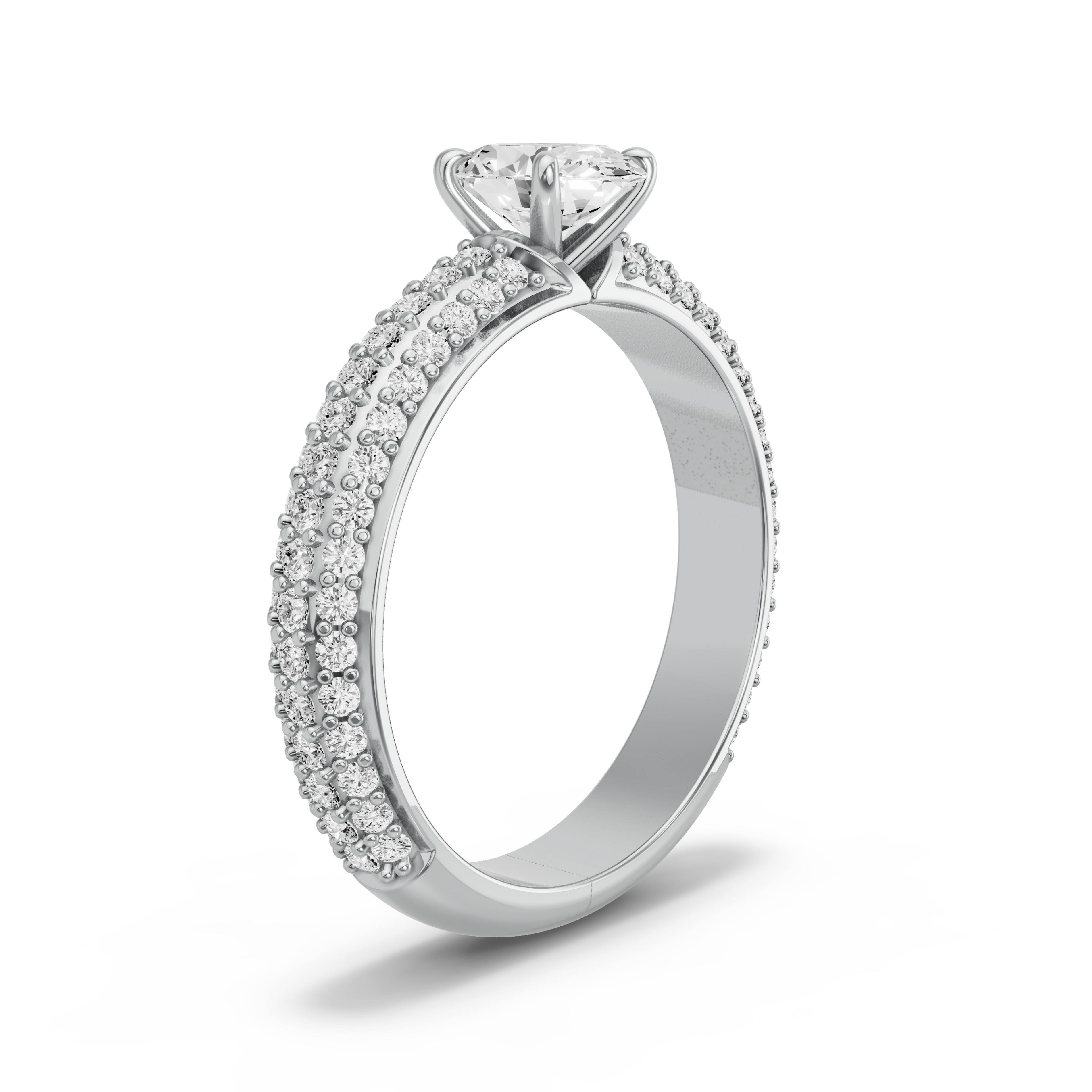 Image for Oval Four Prong Ring with Triple Row Pave band