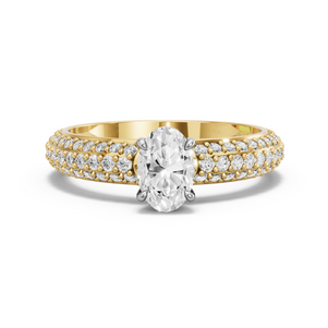 Image for Oval Four Prong Ring with Triple Row Pave band in 18K Two Tone Yellow Gold