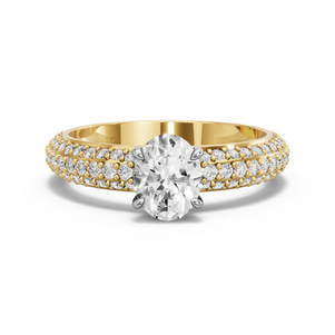 Image for Oval Four Prong Ring with Triple Row Pave band