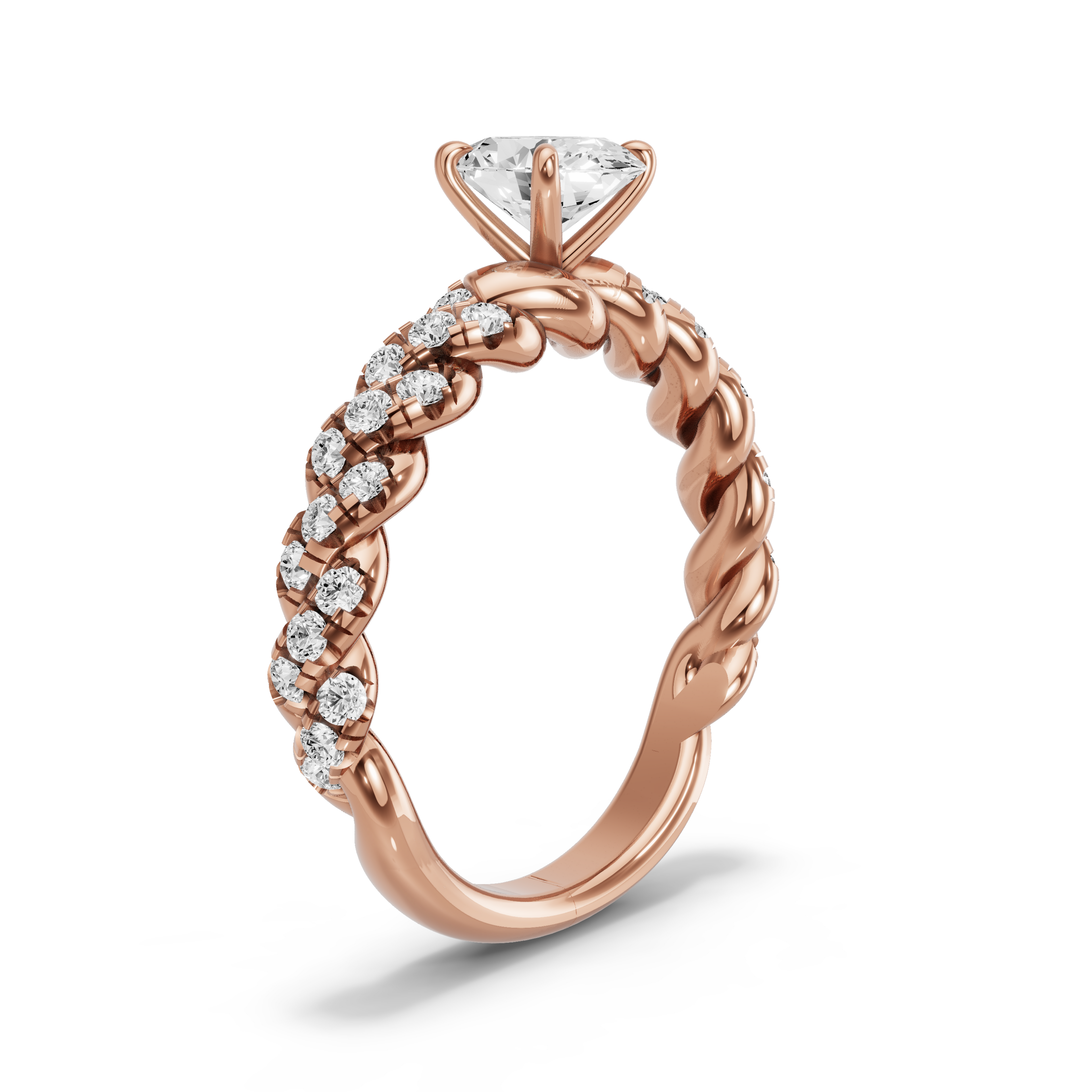 Image for Oval Four Prong Ring with Twist Pave band in 10K Rose Gold