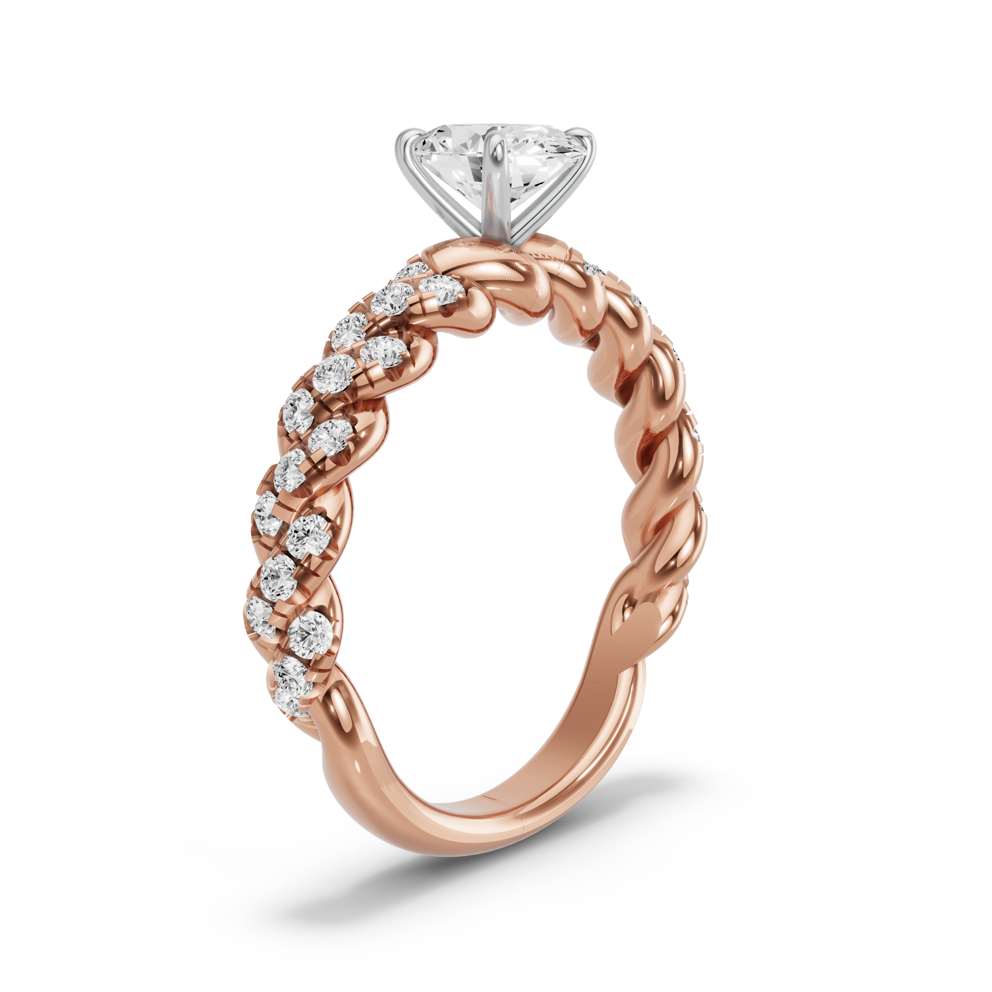 Image for Oval Four Prong Ring with Twist Pave band in 14K Two Tone Rose Gold