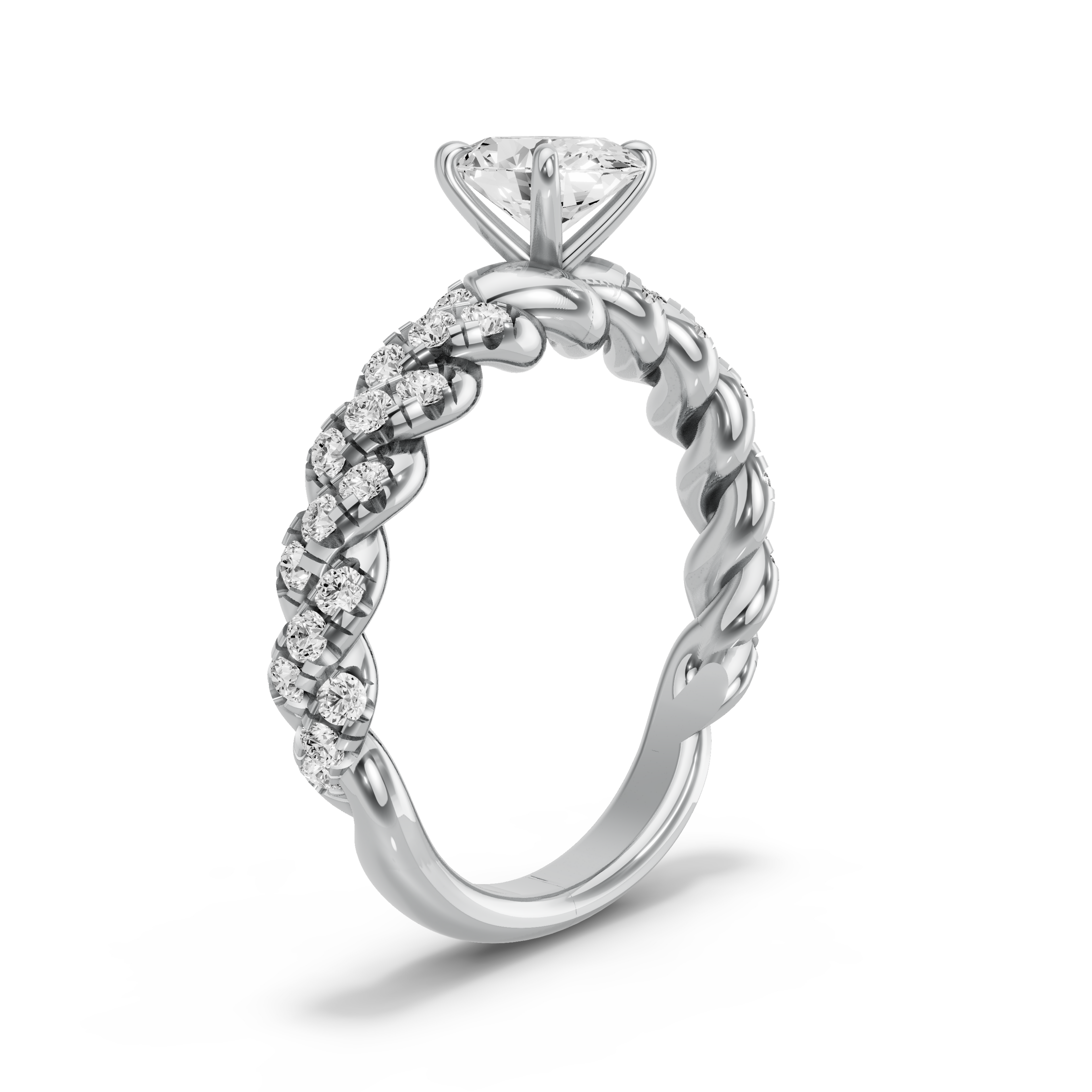 Image for Oval Four Prong Ring with Twist Pave band in 950 Platinum