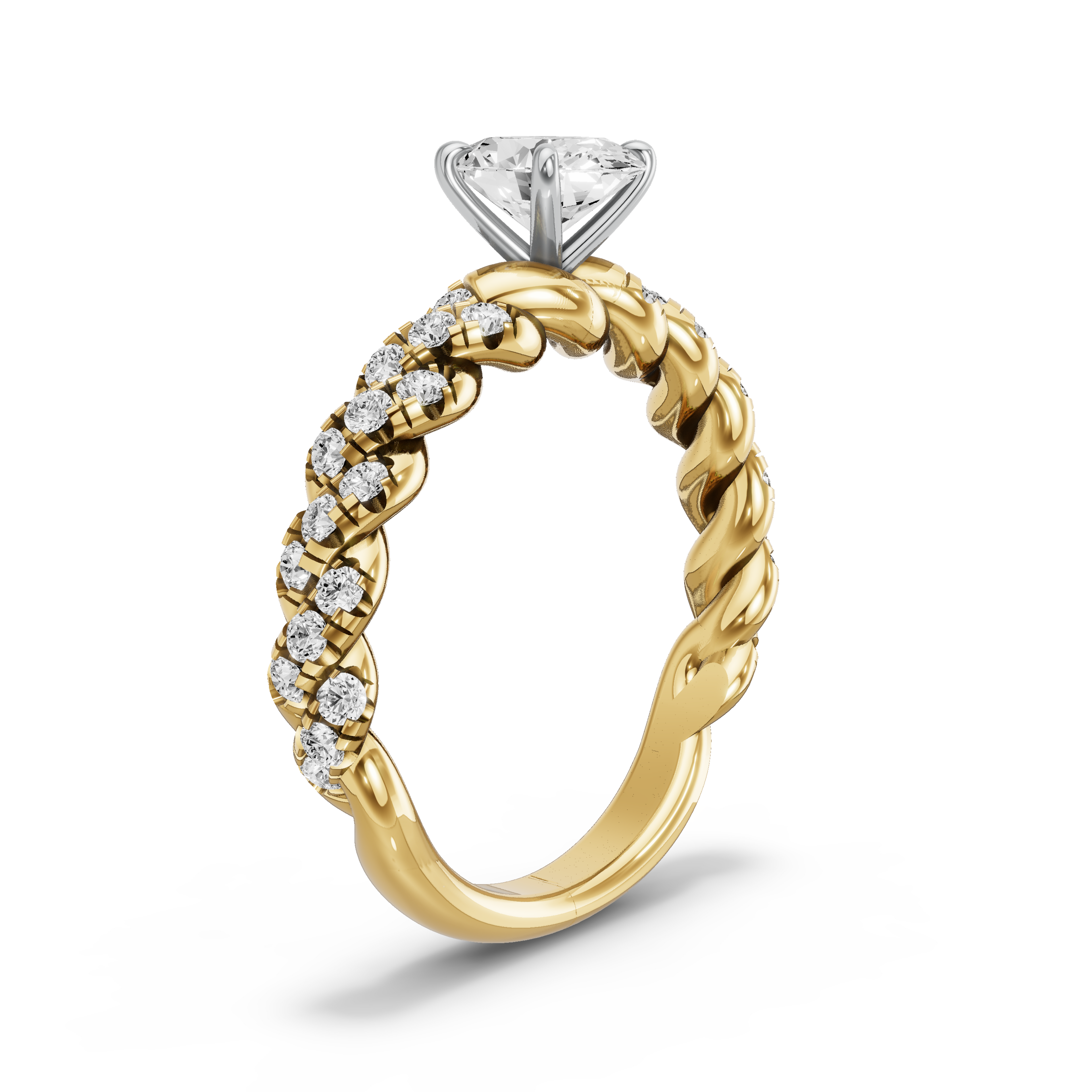 Image for Oval Four Prong Ring with Twist Pave band in 14K Two Tone Yellow Gold