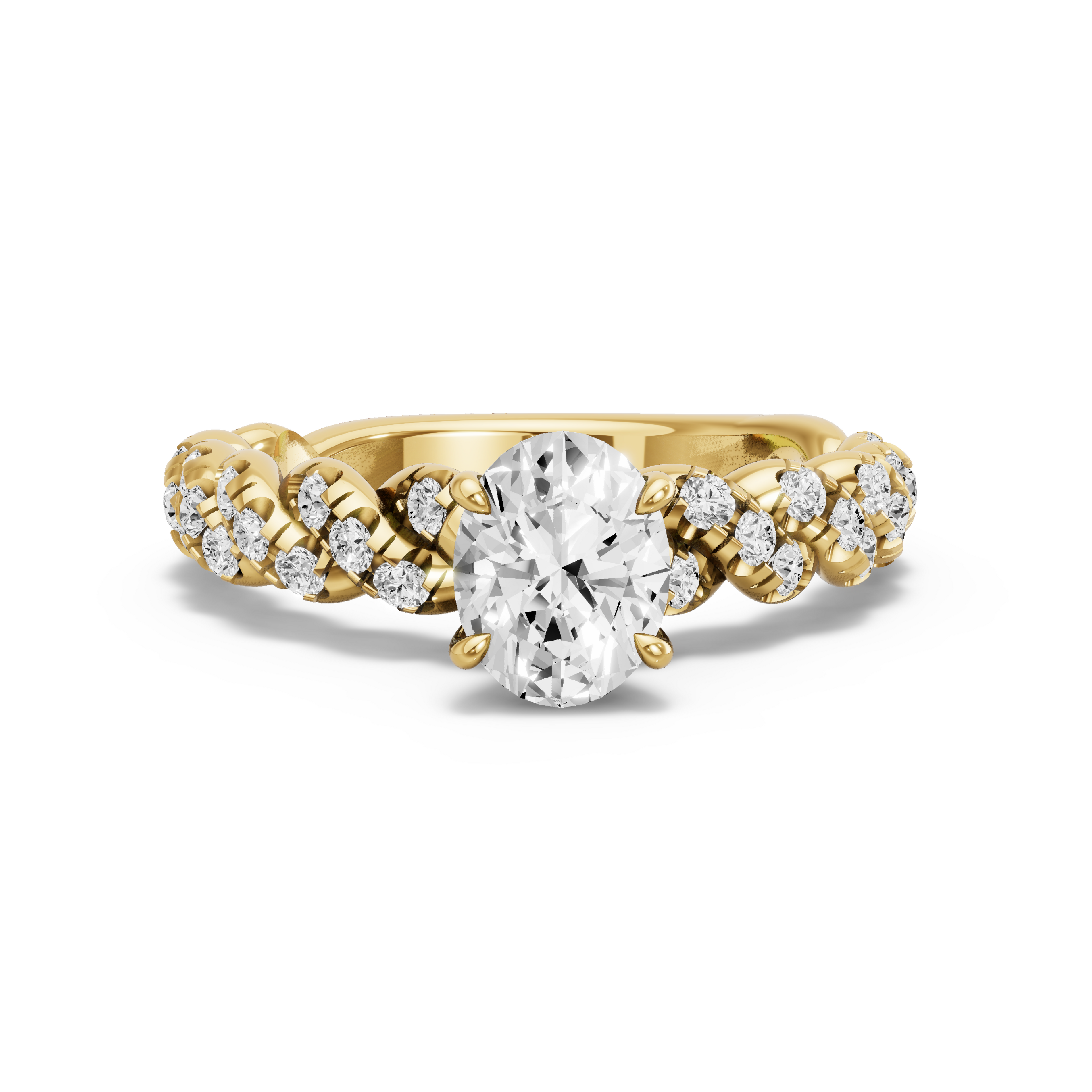 Image for Oval Four Prong Ring with Twist Pave band in 18K Yellow Gold