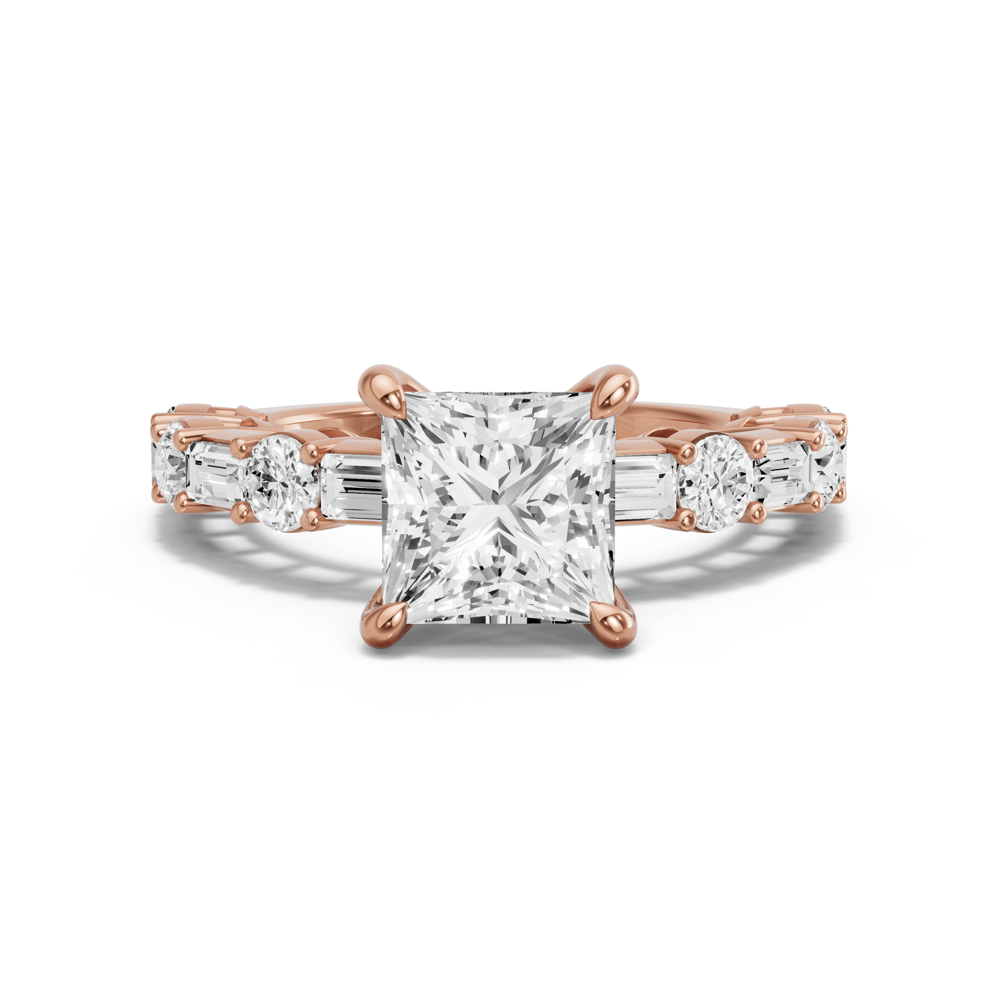Image for Princess Four Prong Ring with Alternating Baguette band in 10K Yellow Gold