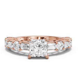 Image for Princess Four Prong Ring with Alternating Baguette band
