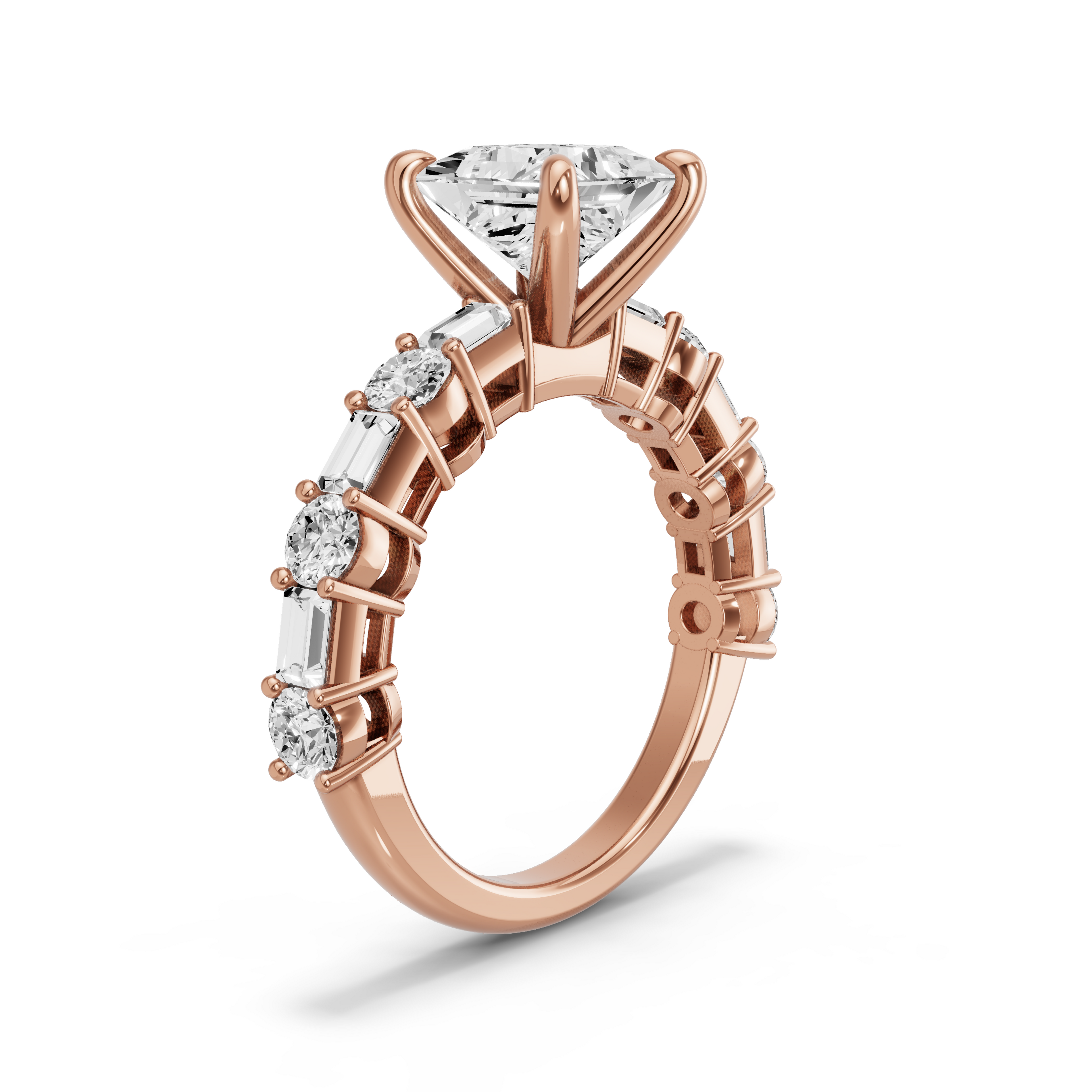 Image for Princess Four Prong Ring with Alternating Baguette band in 10K Yellow Gold