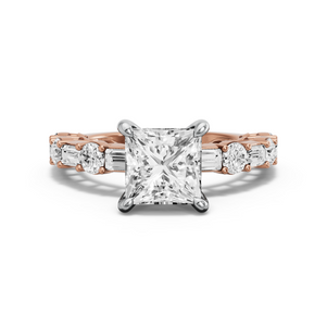 Image for Princess Four Prong Ring with Alternating Baguette band