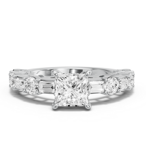 Image for Princess Four Prong Ring with Alternating Baguette band