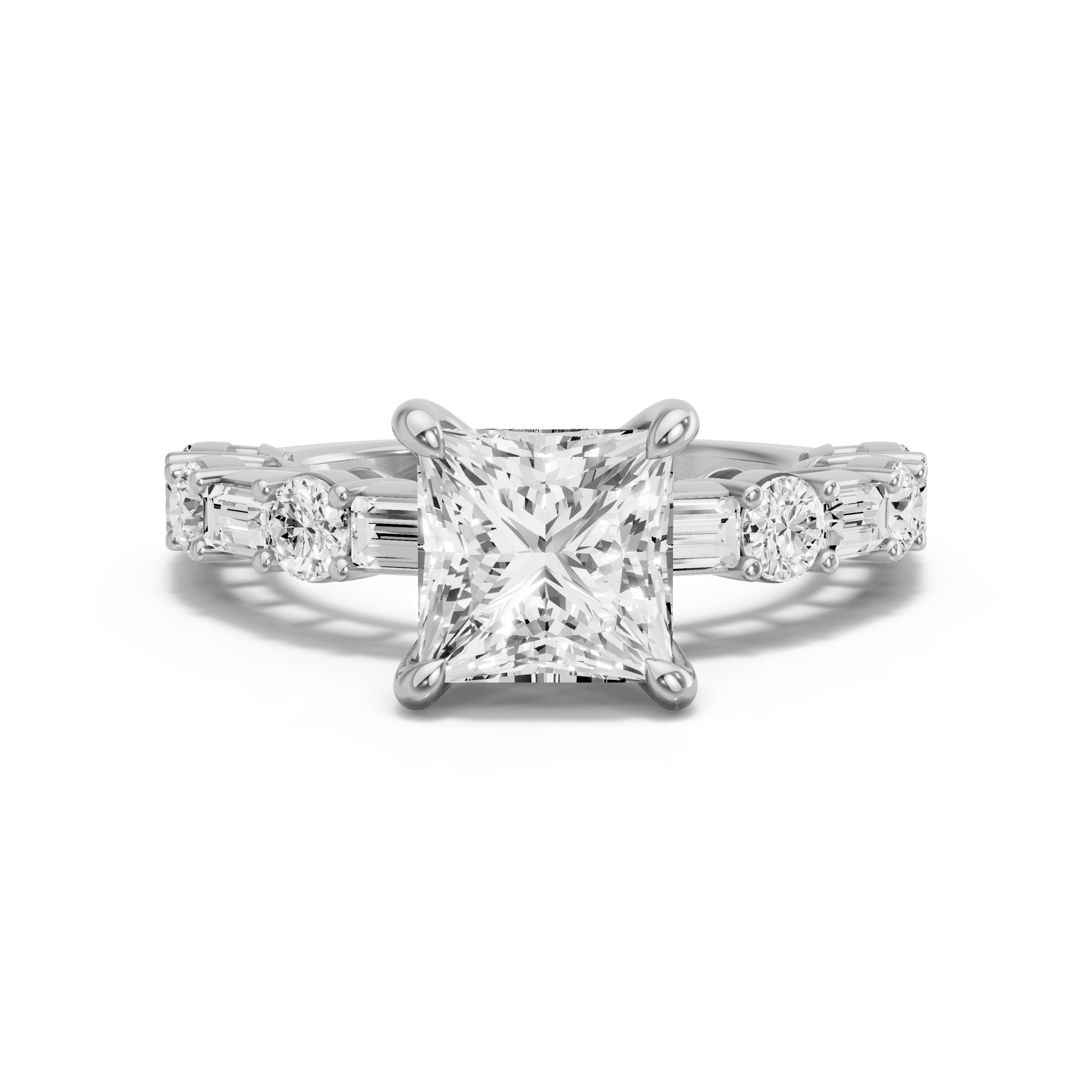Image for Princess Four Prong Ring with Alternating Baguette band in 14K Two Tone Rose Gold