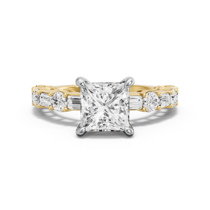 Image for Princess Four Prong Ring with Alternating Baguette band
