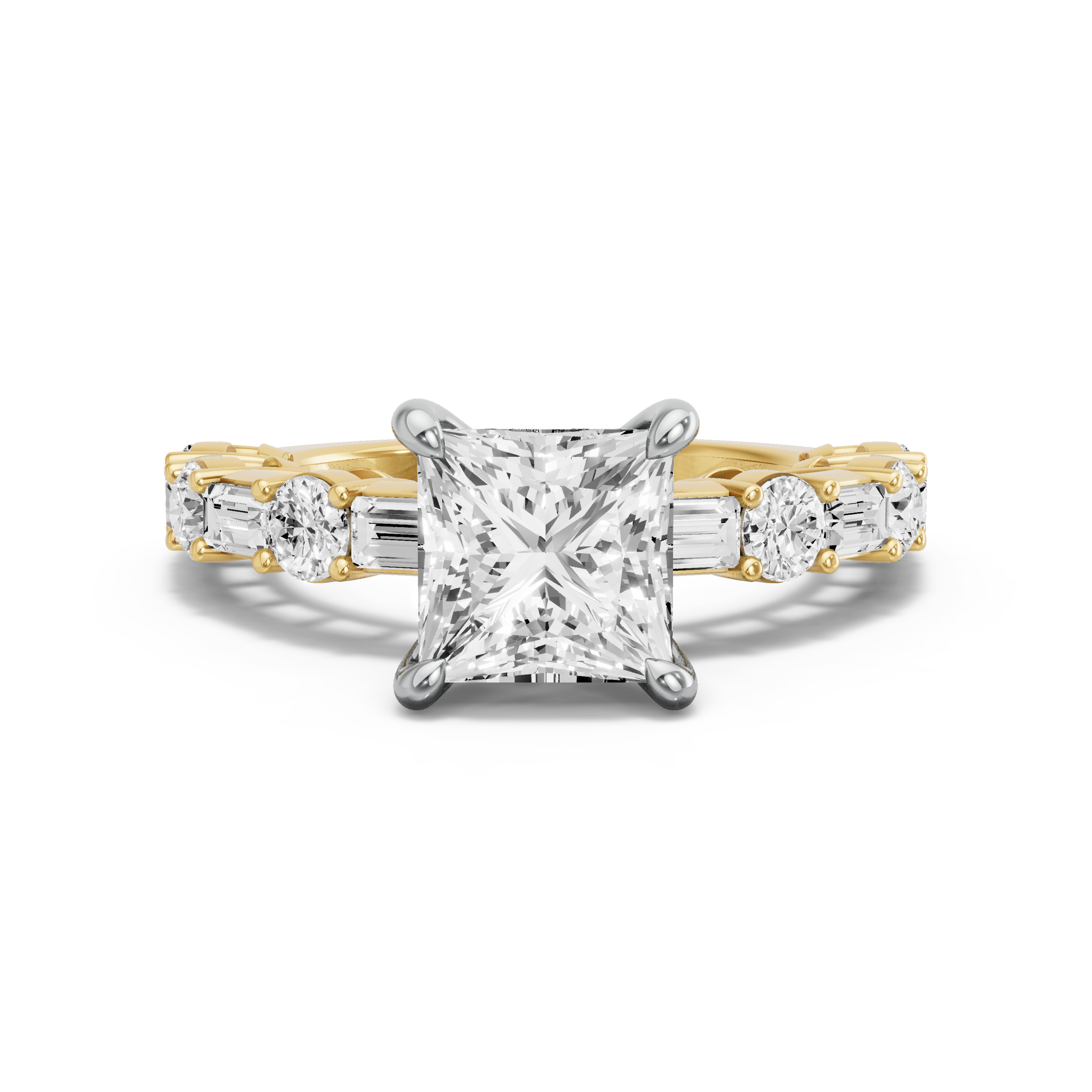Image for Princess Four Prong Ring with Alternating Baguette band in 14K Rose Gold