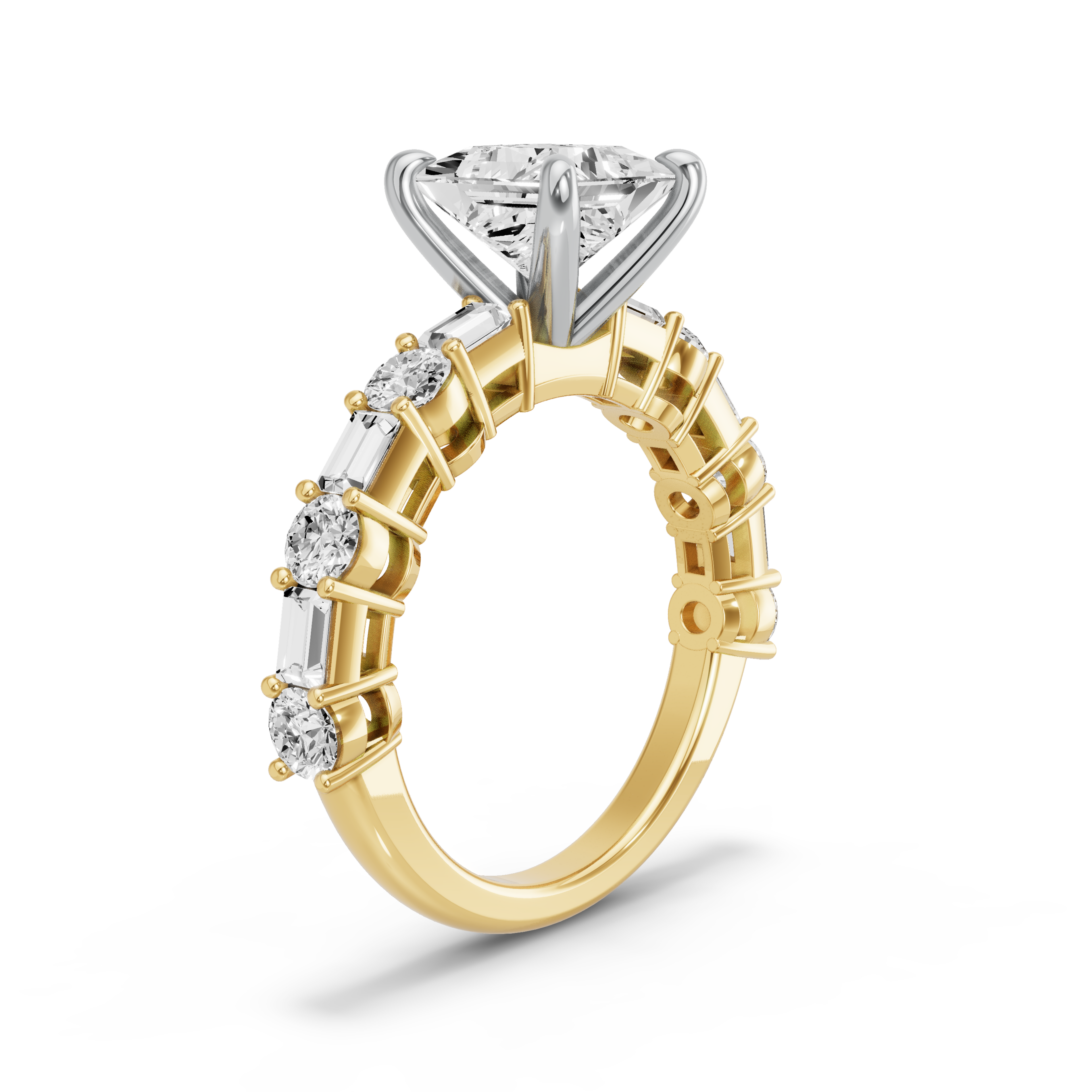 Image for Princess Four Prong Ring with Alternating Baguette band in 18K Rose Gold