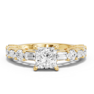 Image for Princess Four Prong Ring with Alternating Baguette band