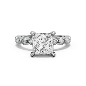 Image for Princess Four Prong Ring with Alternating Marquise band in 10K Two Tone Rose Gold