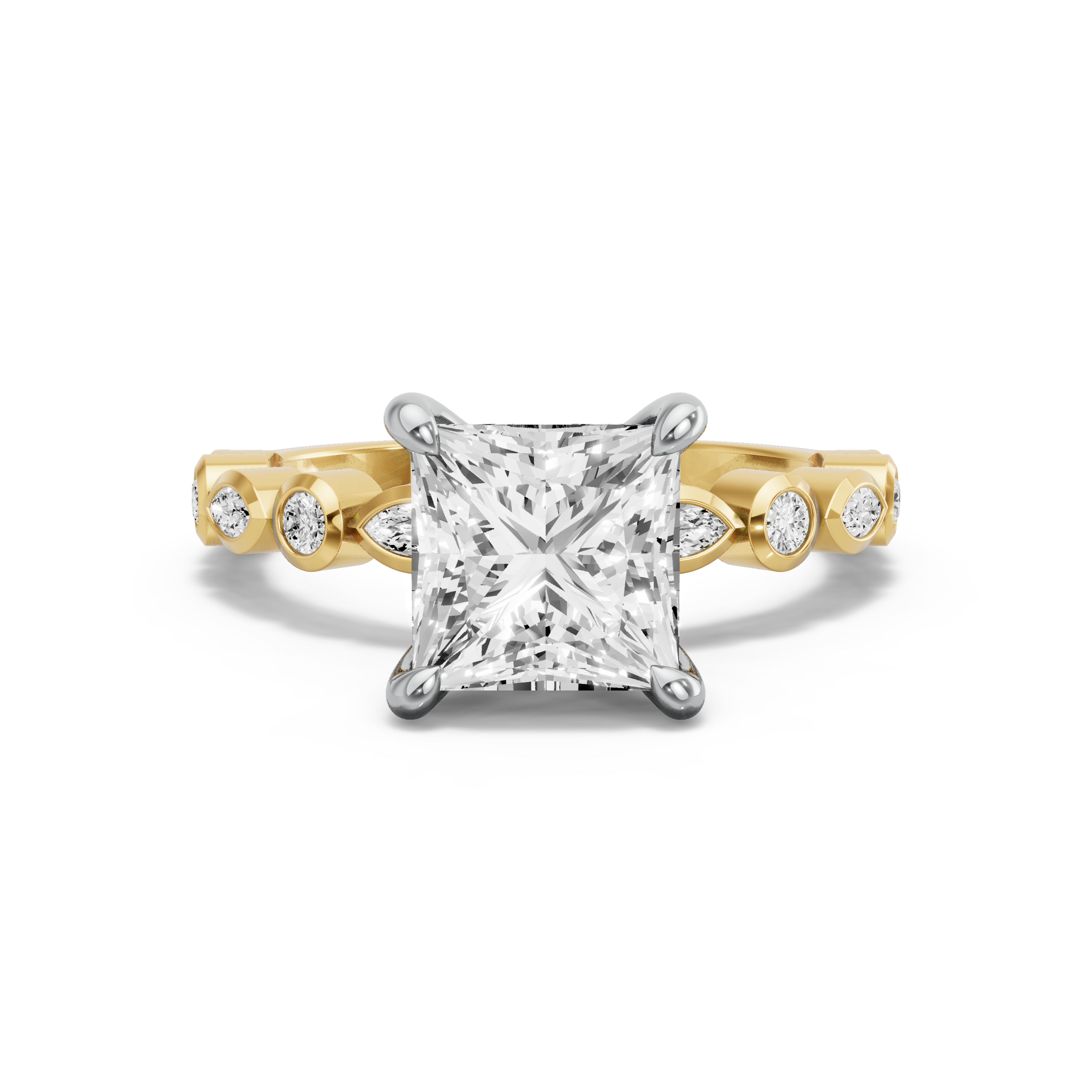 Image for Princess Four Prong Ring with Alternating Marquise band in 10K Rose Gold