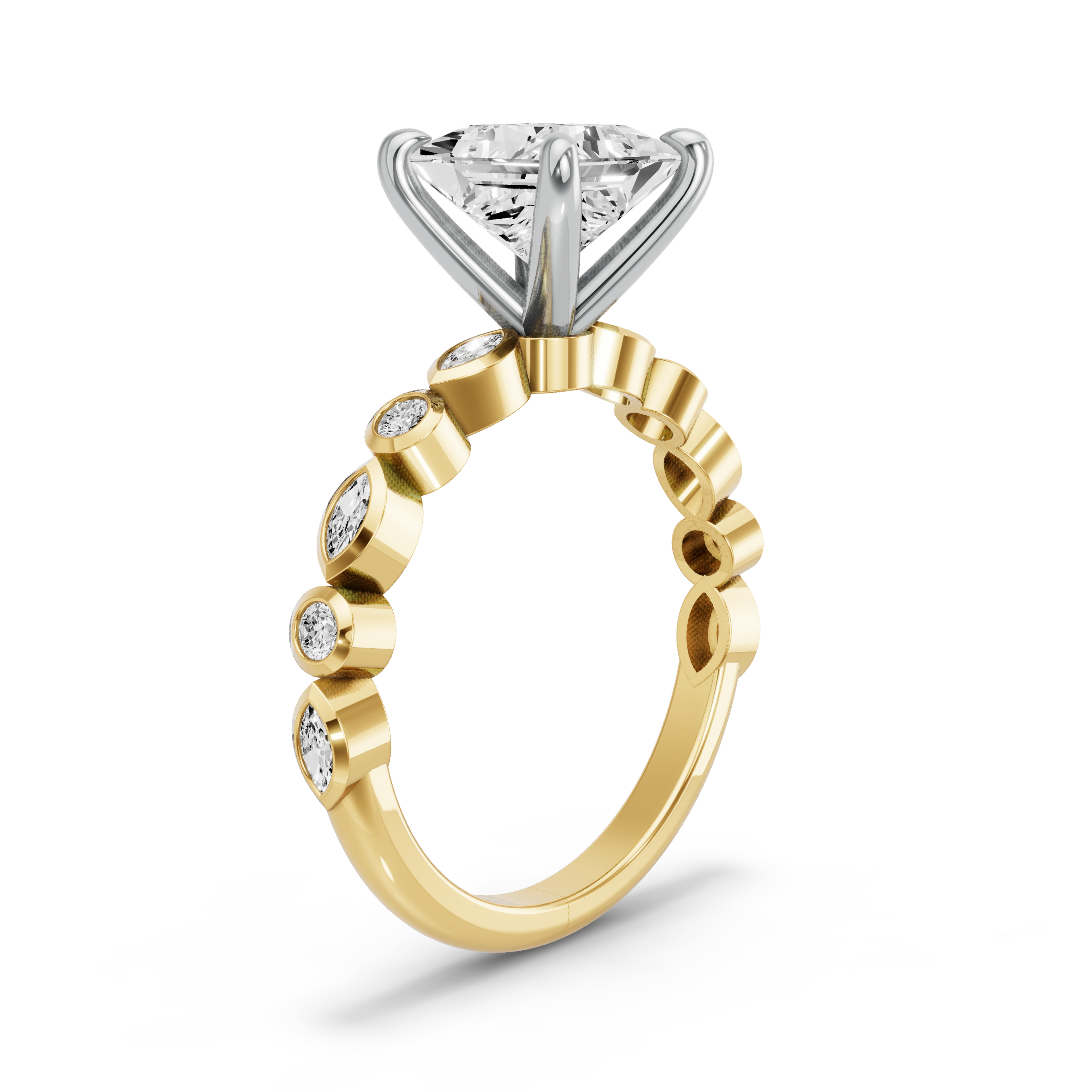 Image for Princess Four Prong Ring with Alternating Marquise band in 10K Rose Gold