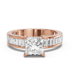 Image for Princess Four Prong Ring with Baguette Channel band