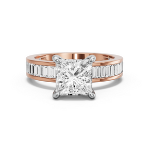 Image for Princess Four Prong Ring with Baguette Channel band