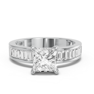 Image for Princess Four Prong Ring with Baguette Channel band