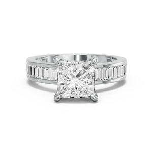 Image for Princess Four Prong Ring with Baguette Channel band in 10K Two Tone Rose Gold