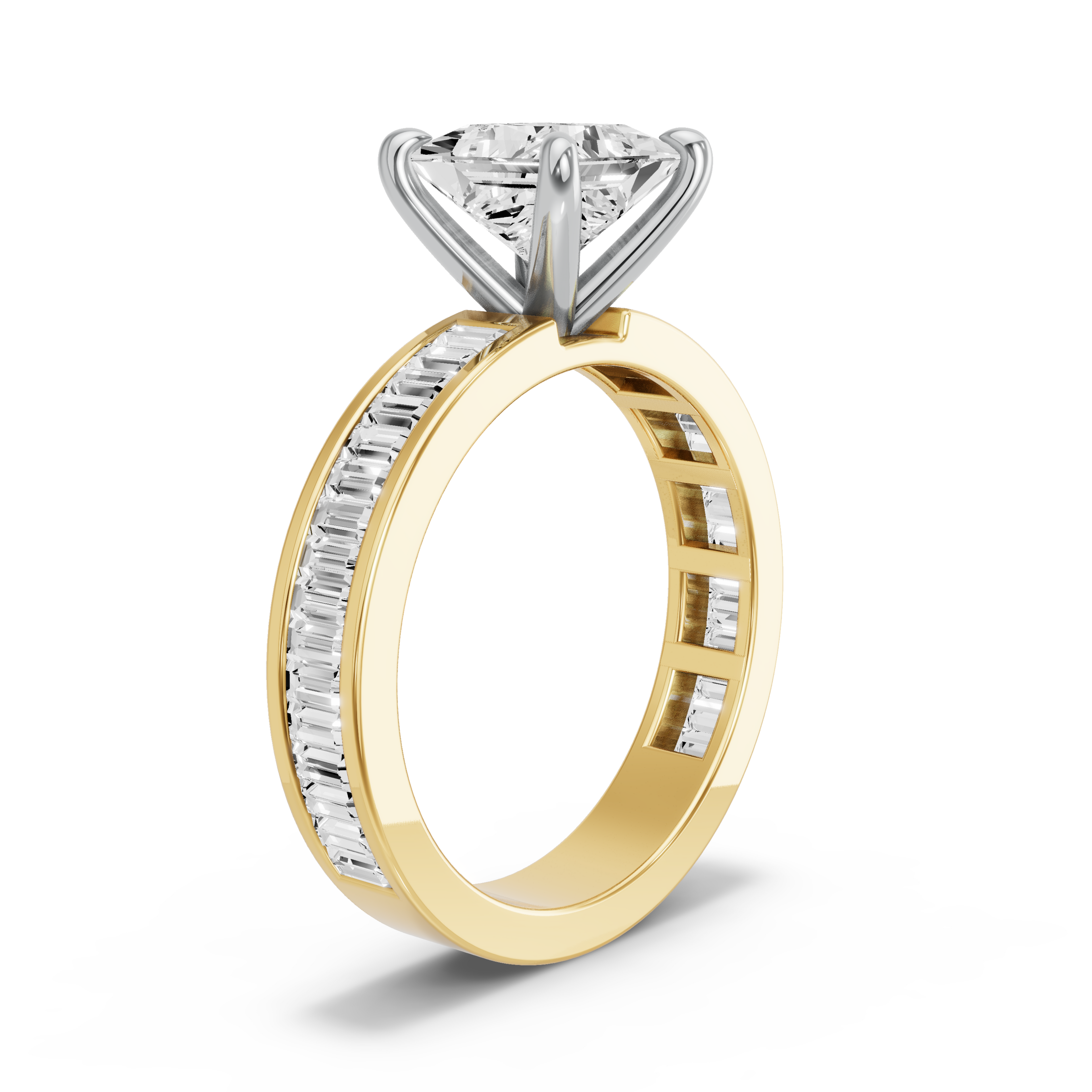 Image for Princess Four Prong Ring with Baguette Channel band in 14K Rose Gold