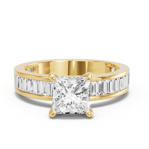 Image for Princess Four Prong Ring with Baguette Channel band