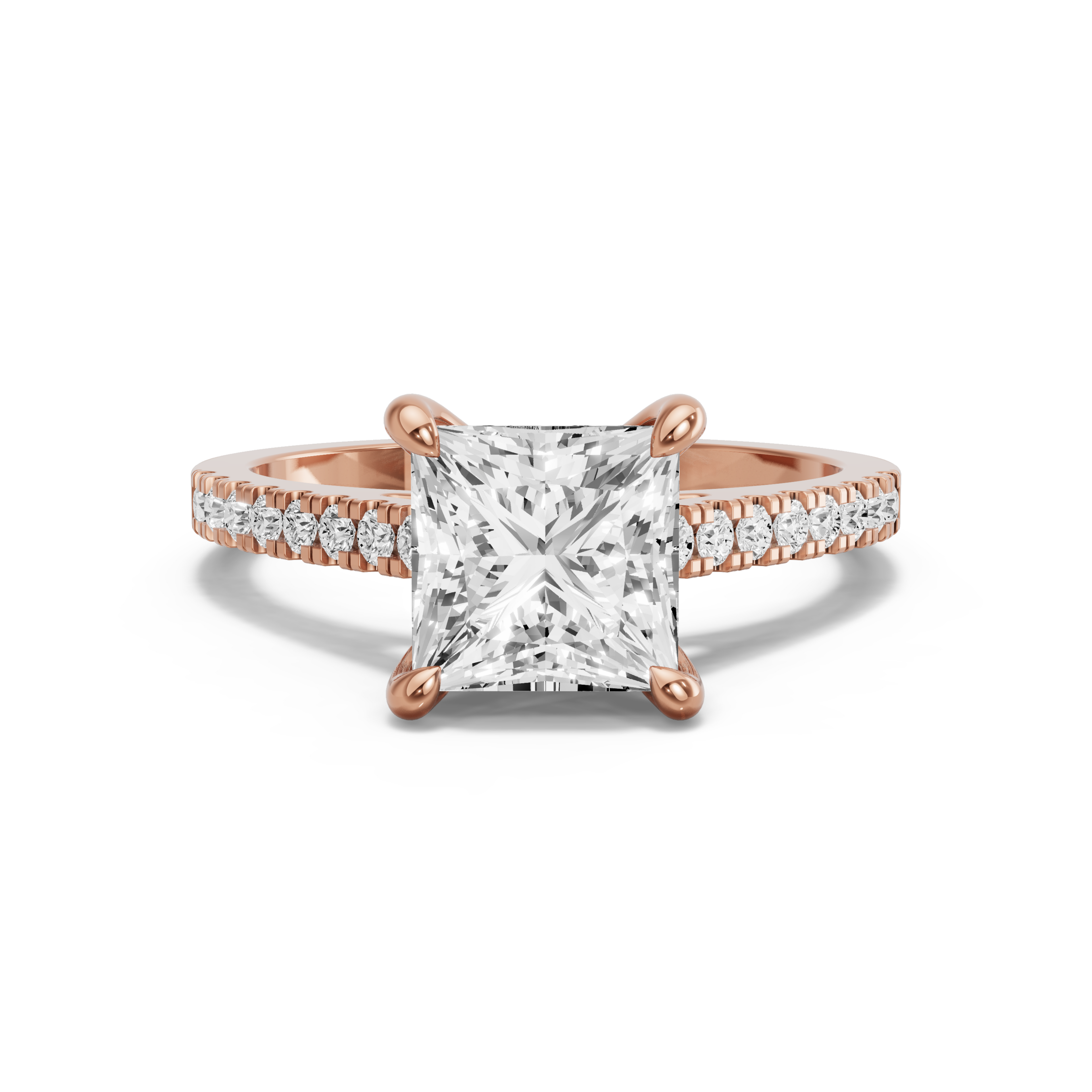 Image for Princess Four Prong Ring with Cathedral Pave band in 14K Yellow Gold
