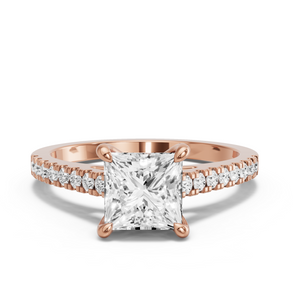 Image for Princess Four Prong Ring with Cathedral Pave band