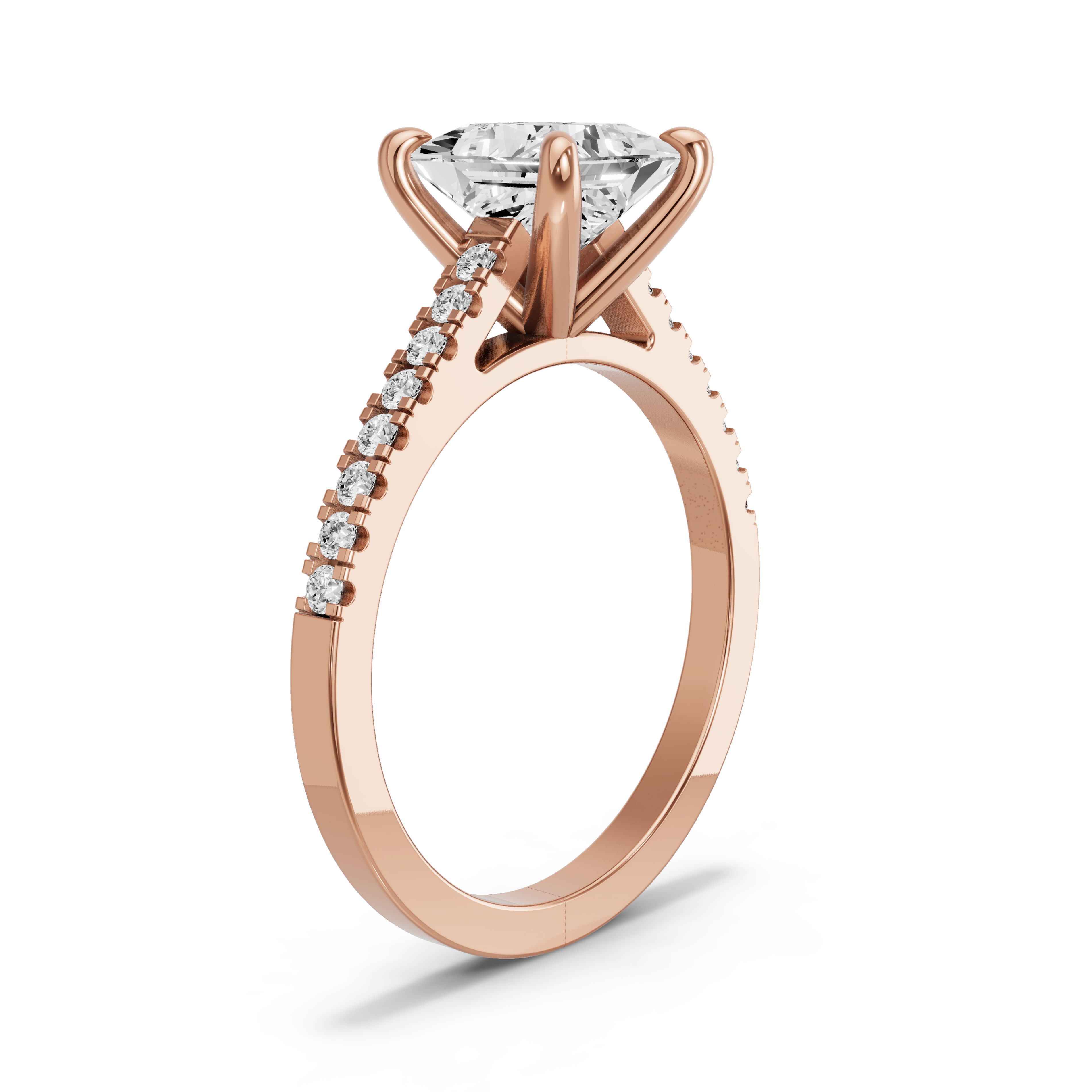 Image for Princess Four Prong Ring with Cathedral Pave band in 10K Yellow Gold