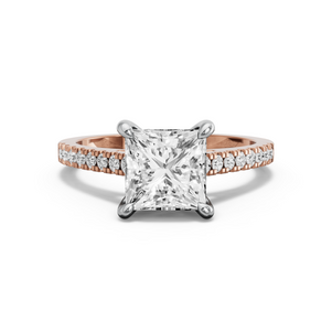 Image for Princess Four Prong Ring with Cathedral Pave band