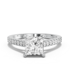 Image for Princess Four Prong Ring with Cathedral Pave band