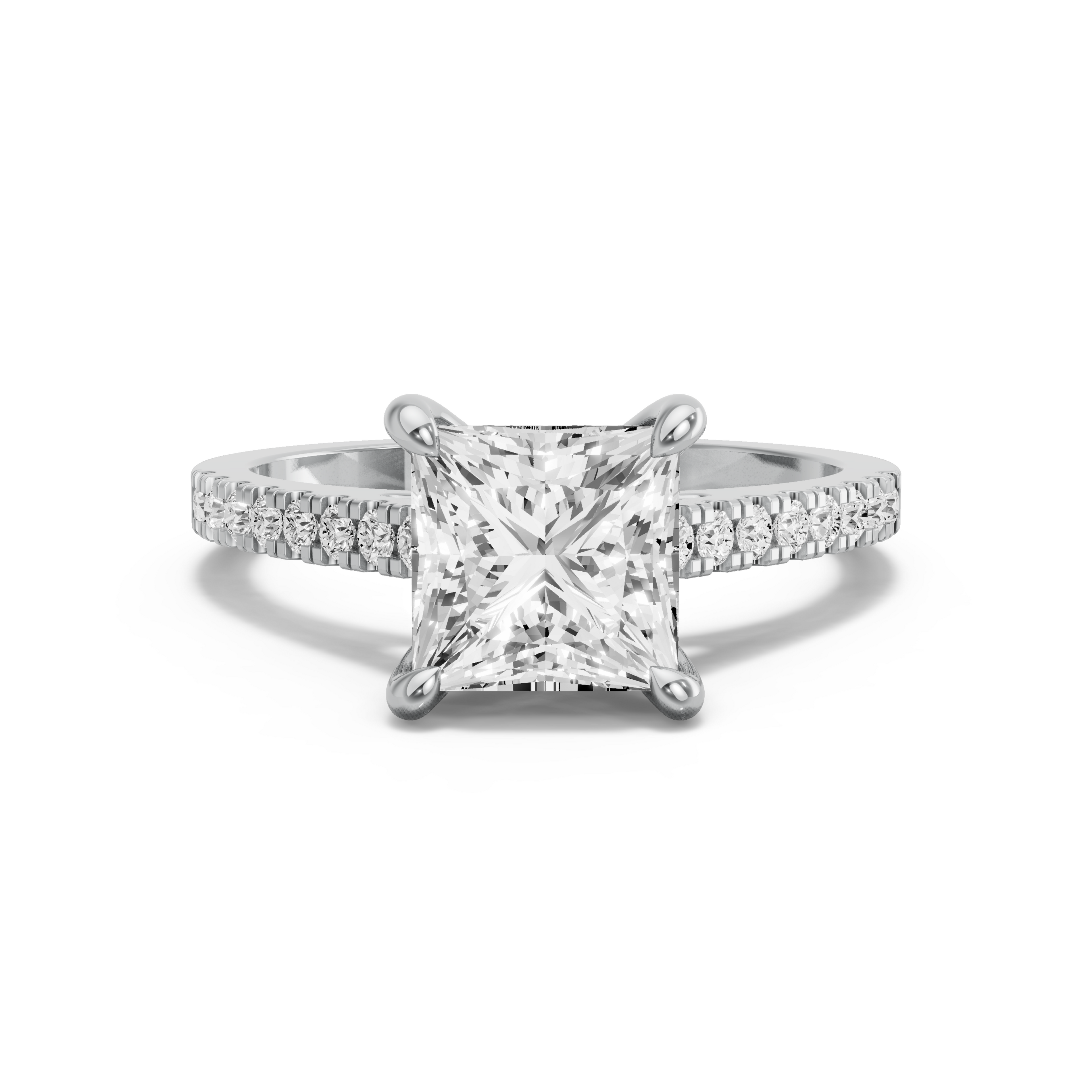 Image for Princess Four Prong Ring with Cathedral Pave band in 18K Two Tone Rose Gold