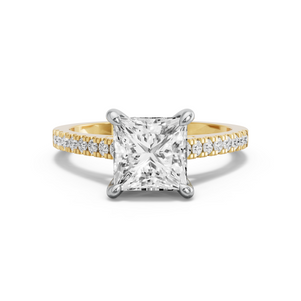 Image for Princess Four Prong Ring with Cathedral Pave band