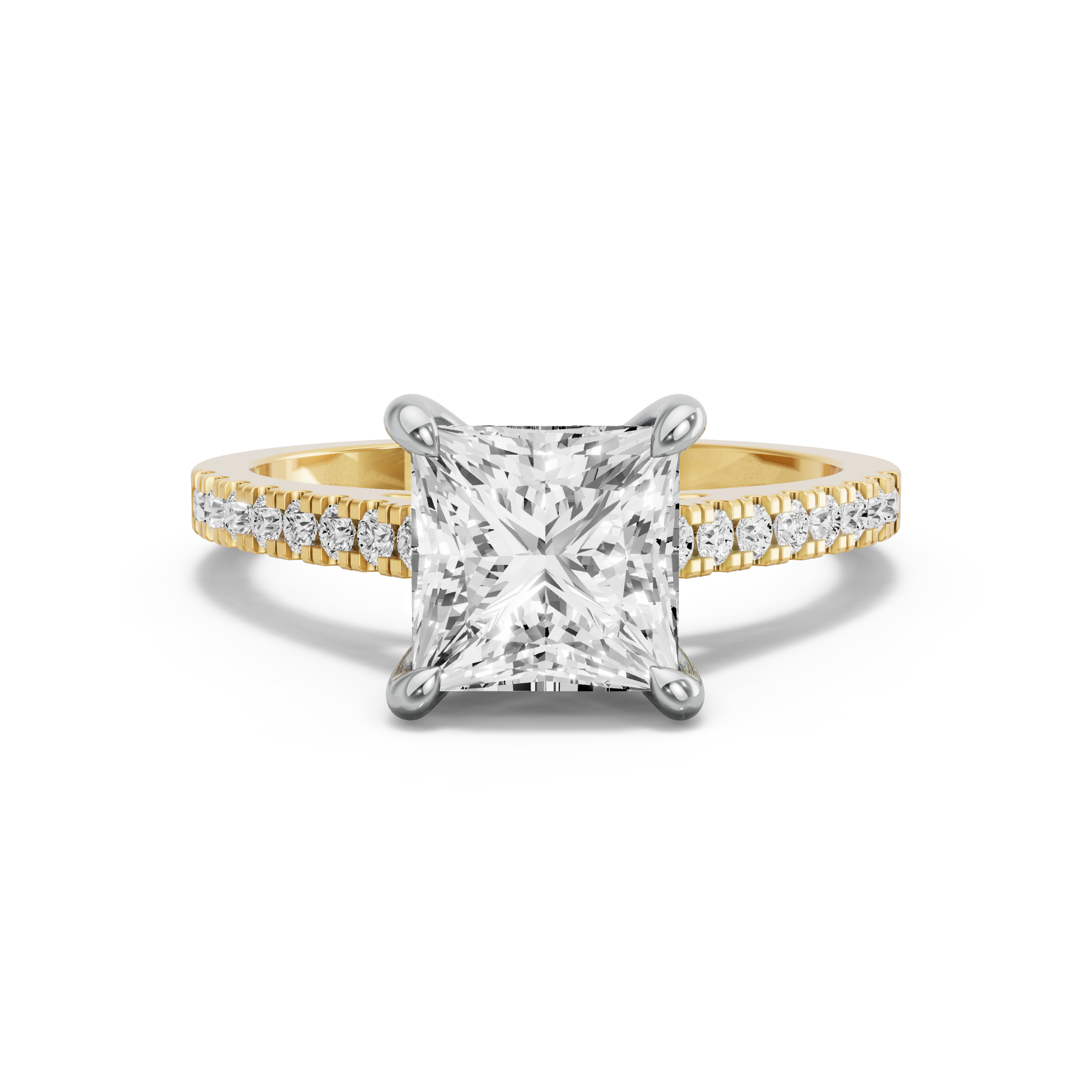 Image for Princess Four Prong Ring with Cathedral Pave band in 18K Rose Gold