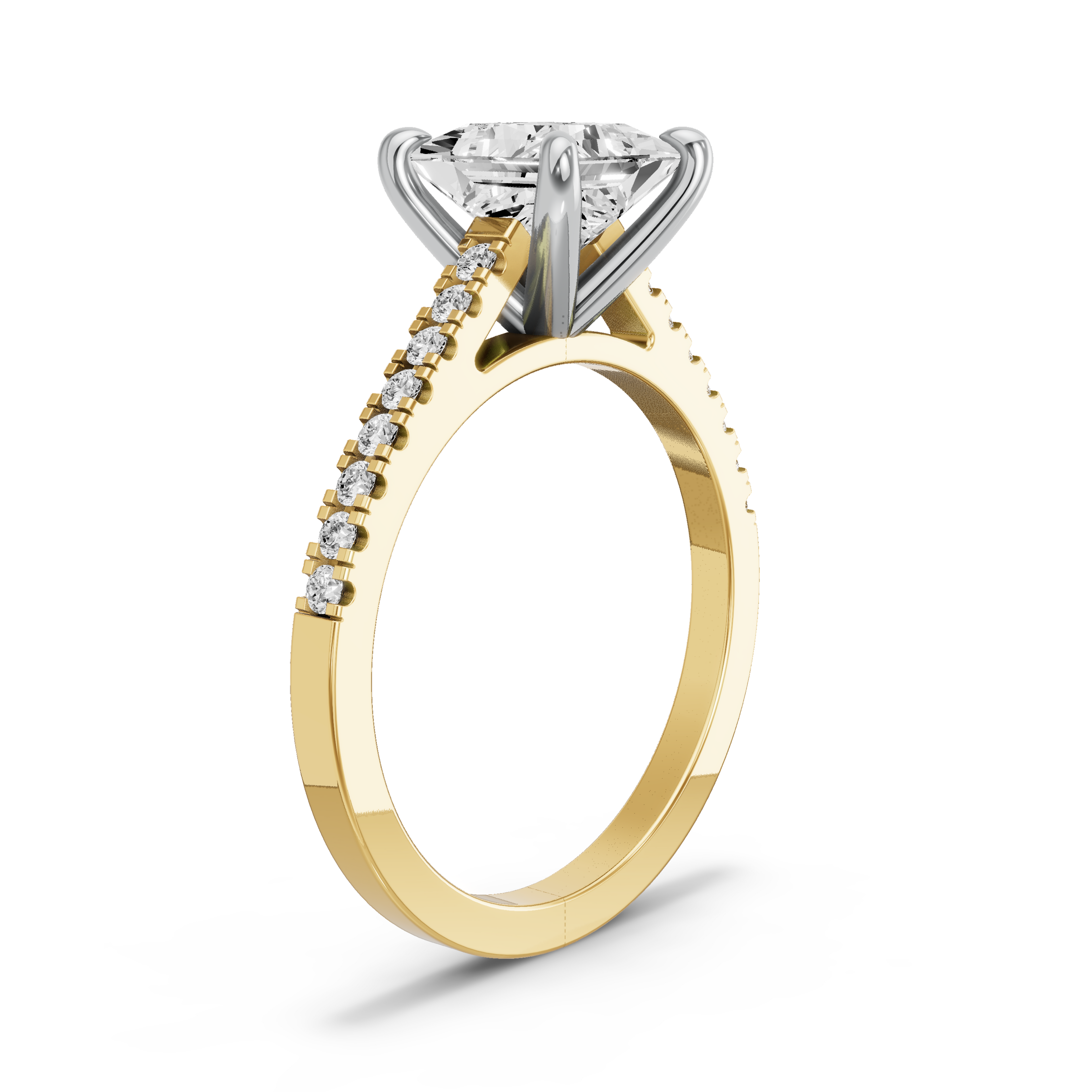 Image for Princess Four Prong Ring with Cathedral Pave band in 18K Rose Gold
