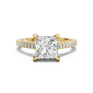 Image for Princess Four Prong Ring with Cathedral Pave band in 14K White Gold