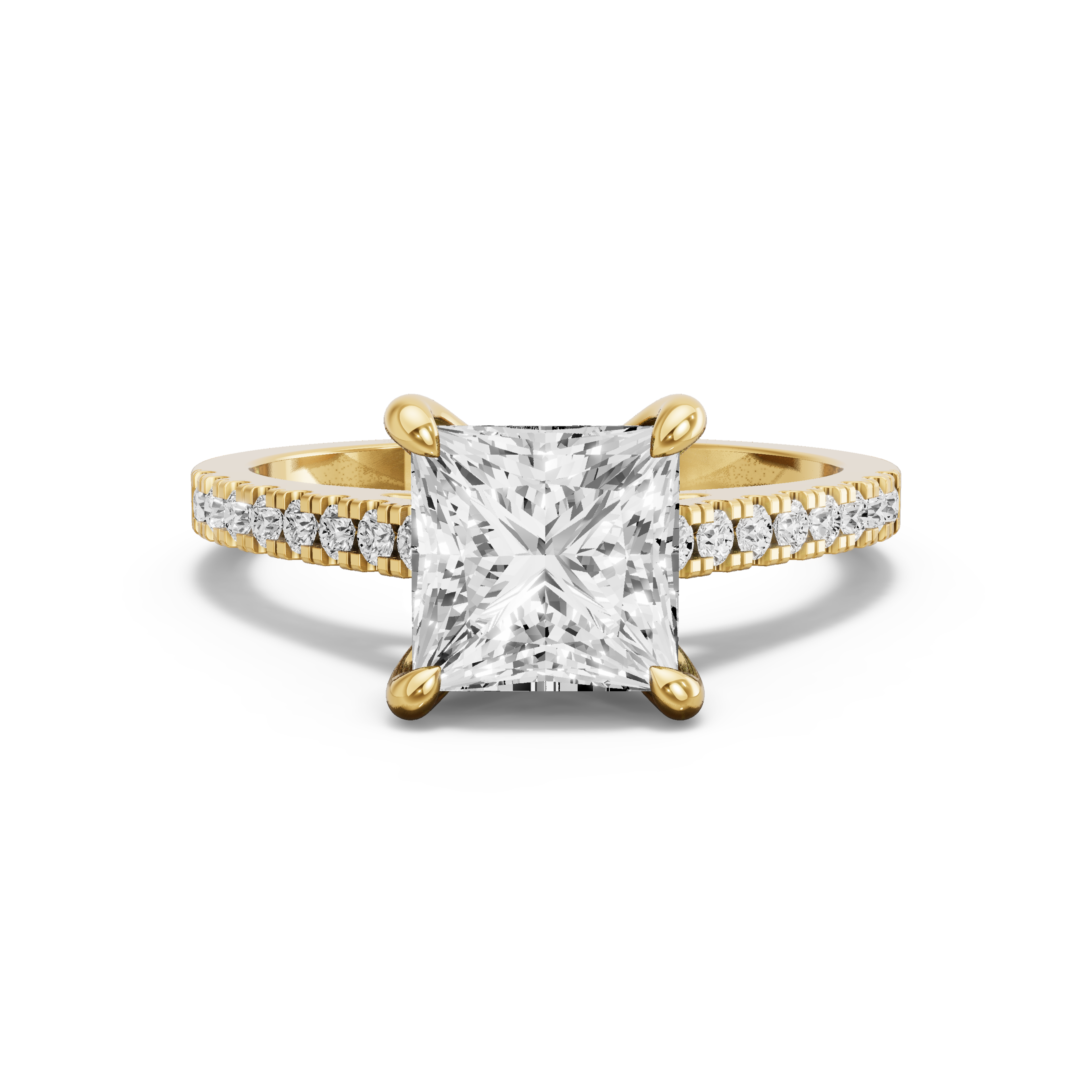Image for Princess Four Prong Ring with Cathedral Pave band in 18K White Gold