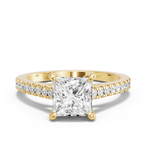 Image for Princess Four Prong Ring with Cathedral Pave band