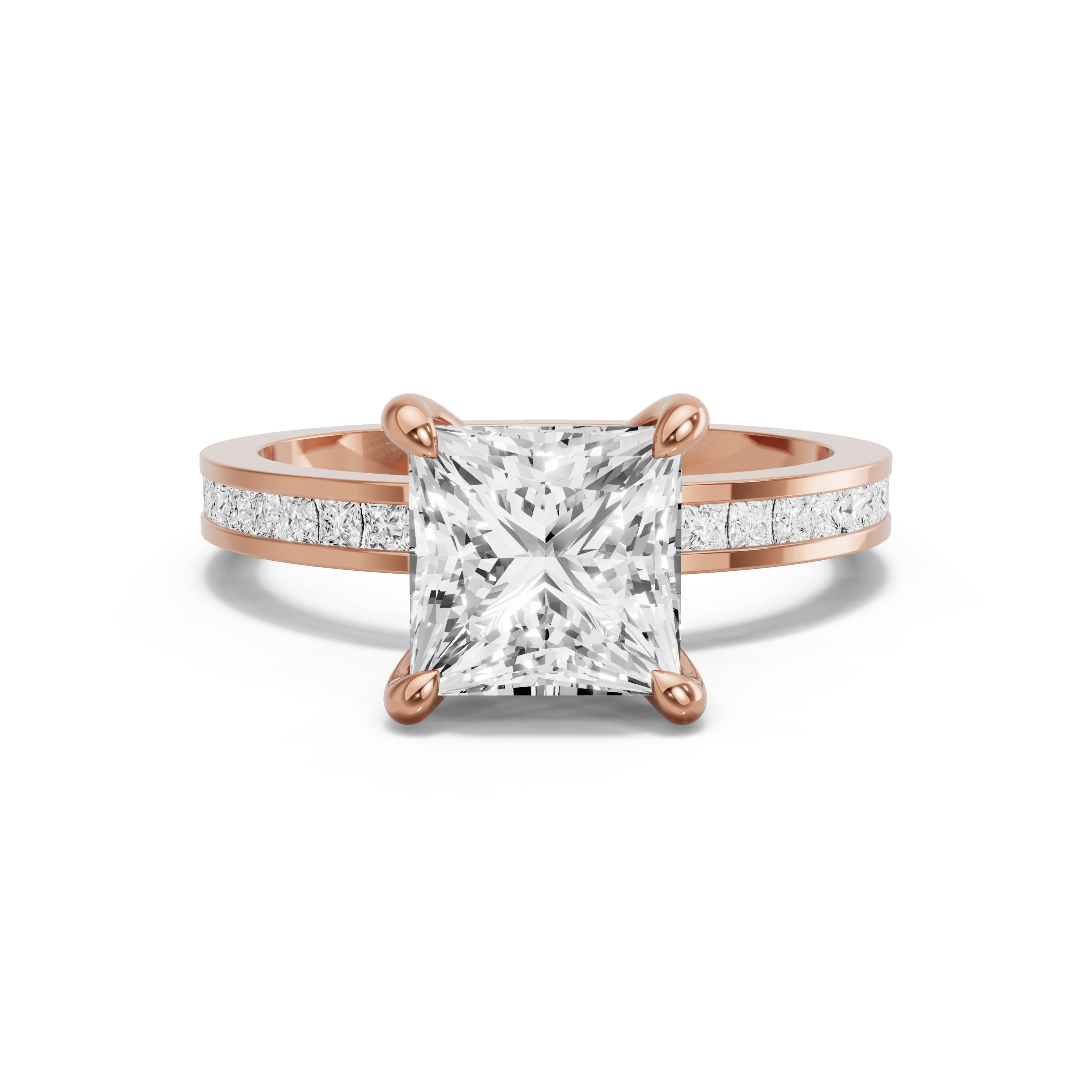 Image for Princess Four Prong Ring with Channel band in 10K Yellow Gold