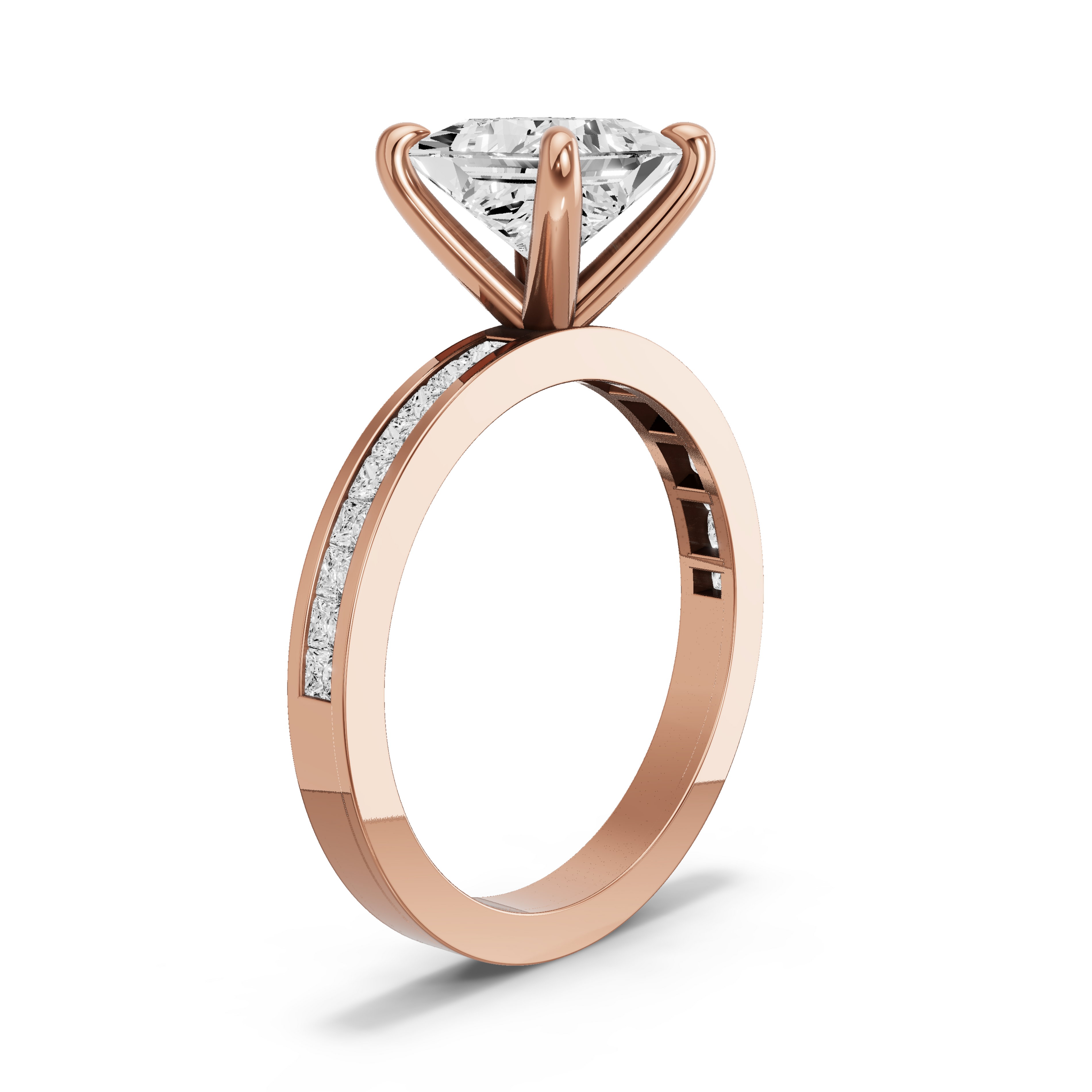 Image for Princess Four Prong Ring with Channel band in 10K Yellow Gold