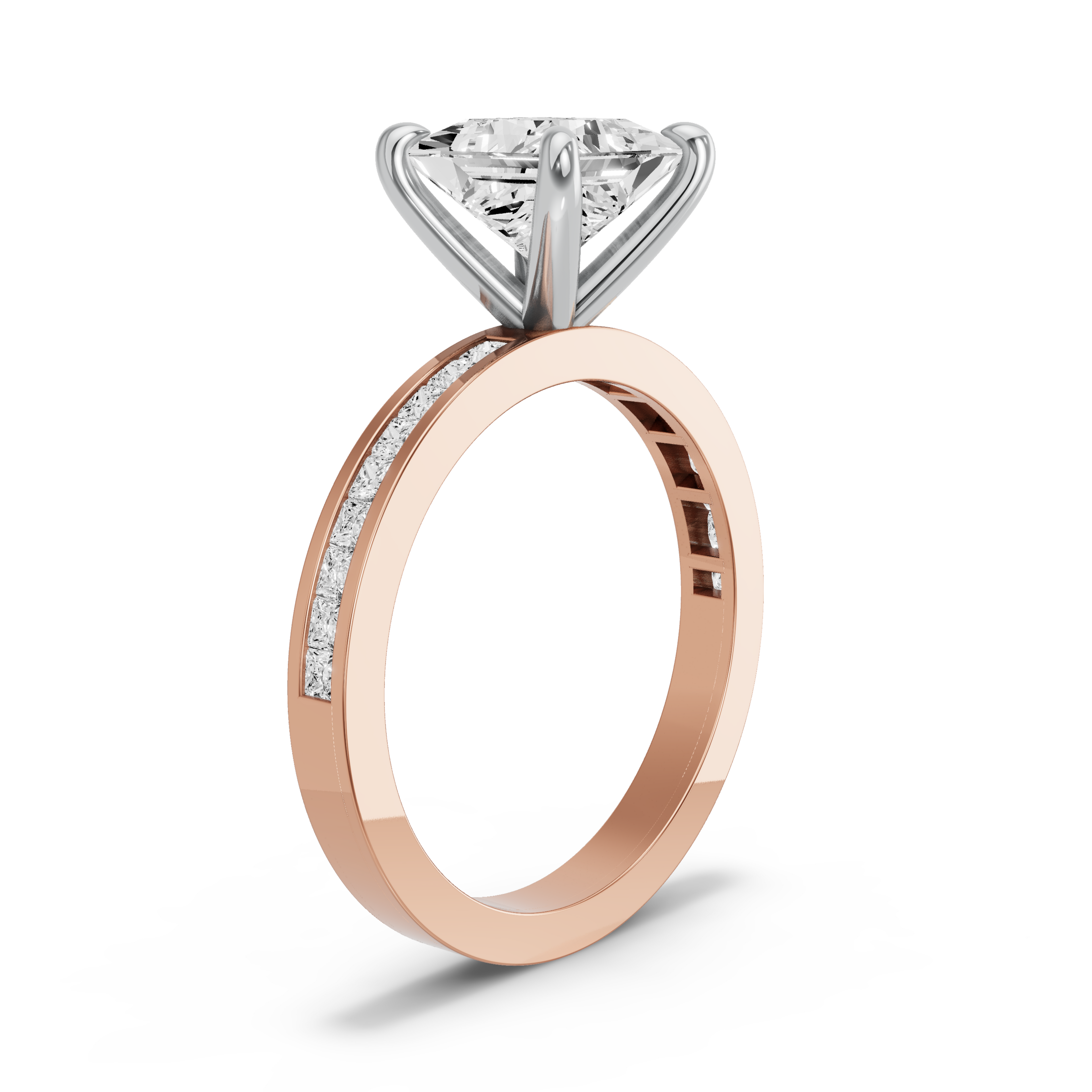 Image for Princess Four Prong Ring with Channel band in 10K Two Tone Yellow Gold