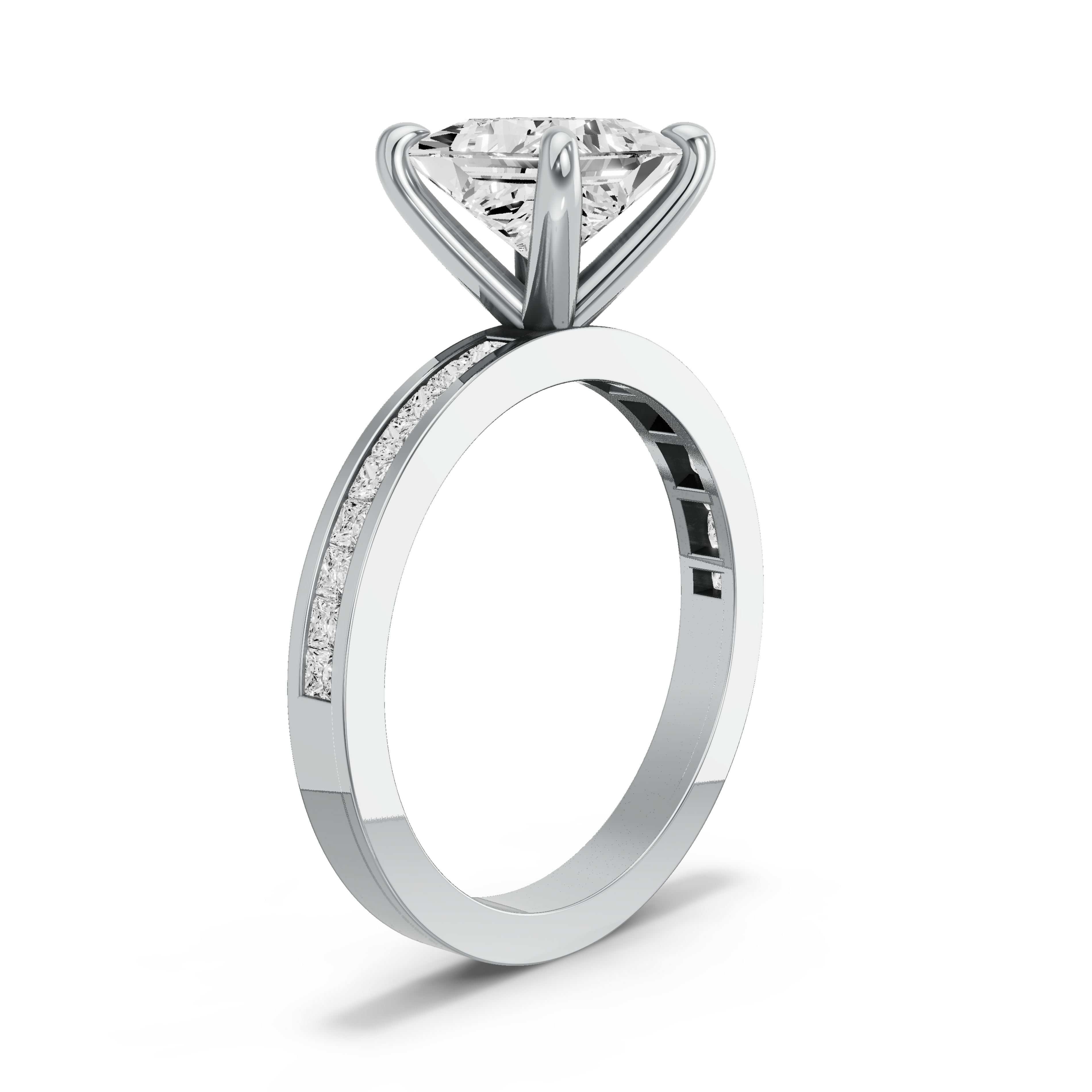 Image for Princess Four Prong Ring with Channel band in 18K Two Tone Rose Gold