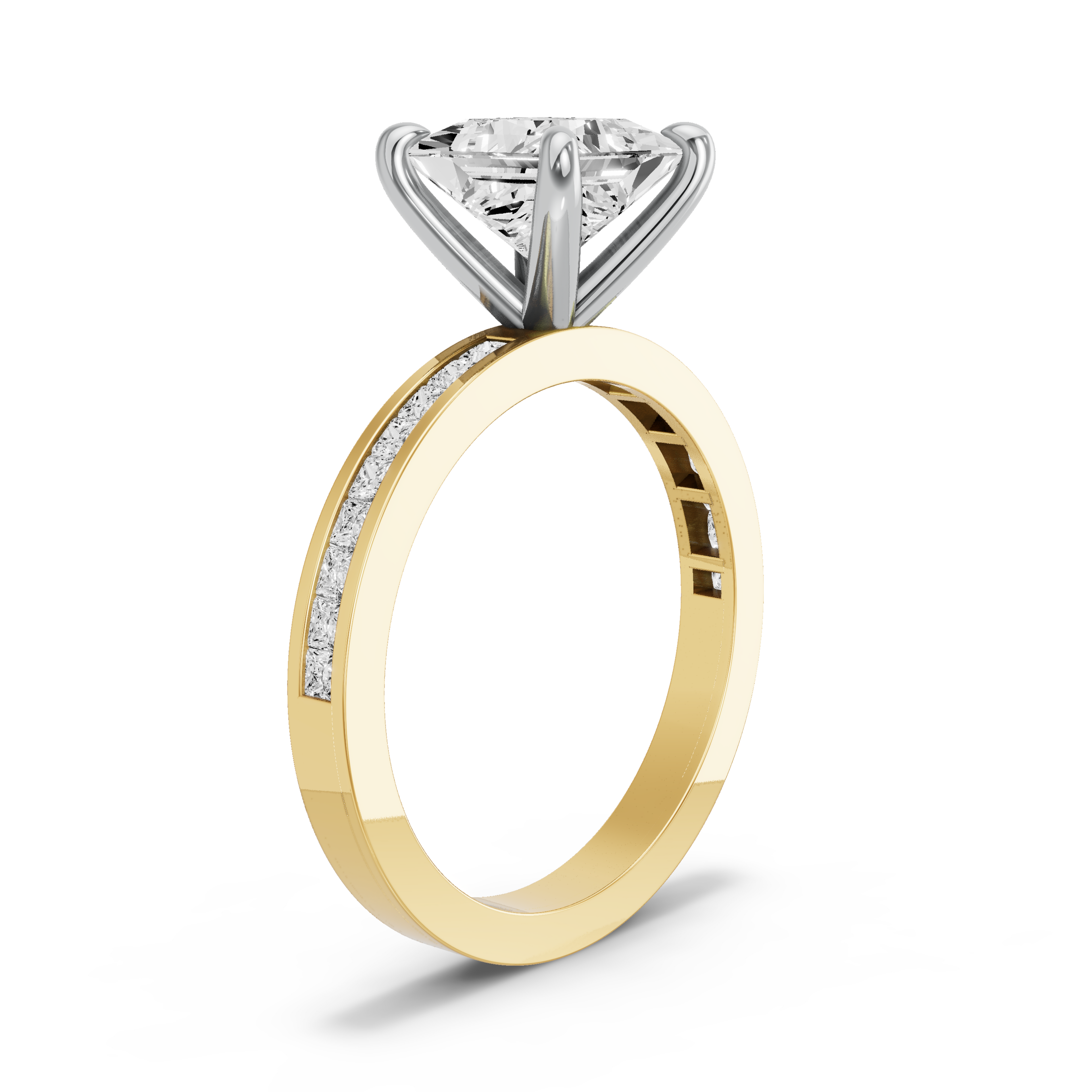 Image for Princess Four Prong Ring with Channel band in 10K Rose Gold